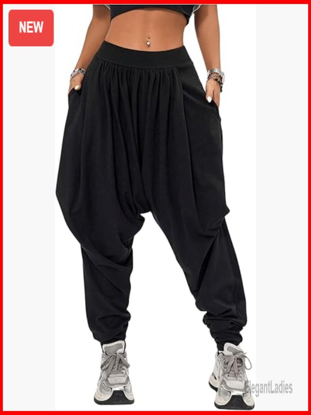 Baggy Harem Pants Elastic Waist Drop Crotch Trousers
